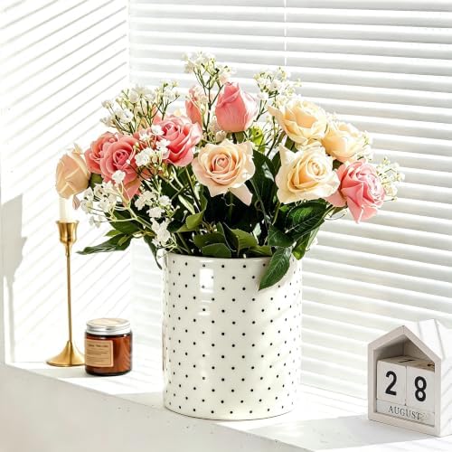 Kitchen Utensil Holder,7.2-inch Extra Large Ceramic Polka Dots Pattern Utensil Crock,Cooking Utensil Organizer for Kitchen Counter Decor,Storage Caddy Farmhouse Gift White