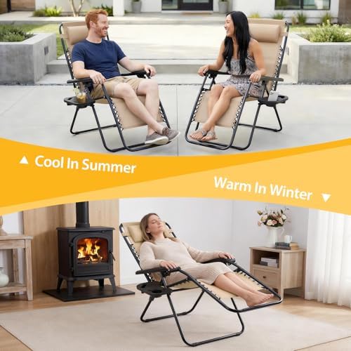 Sweetcrispy Zero Gravity Chairs Set of 2, Folding Lounge Chairs