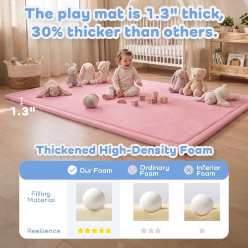 1.3" Thick Baby Play Mat for Floor,59x79 Large Memory Foam Tummy Time Mat