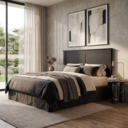 ComfIQ Serene Wood Panel Headboard with Chevron Scoring, Queen, Black