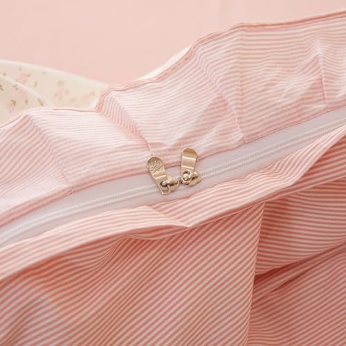 Pink Ruffle Duvet Cover Set 100% Cotton Queen(90"x90"),Pink Flower