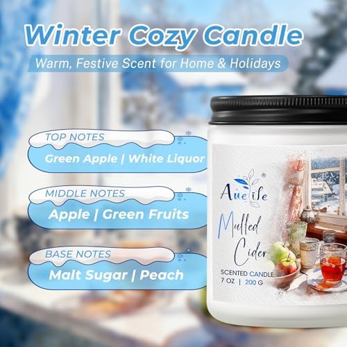 Mulled Cider Candle | Holiday Scented Candles for Home - Apple & Spice Winter Candles, Holiday Aromatherapy Candle Gift for Women & Men, Cozy Christmas Home Décor, Long Lasting Clean Burn