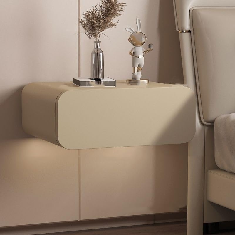 Floating Nightstand with Drawers, Wall Mounted Nightstand, Floating Bedside Table, Solid Wood Wall Nightstand, Floating Drawers for Bedroom Bathroom(Khaki,17.7 * 15.8 * 7.9in)