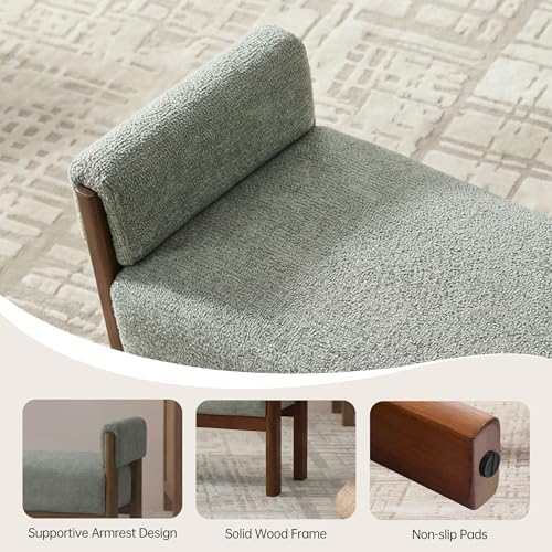 VKNOW End of Bed Bench Upholstered Bedroom Bench with Arms, Light Green