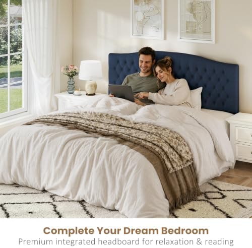 Befurtori King Headboard Only, Linen Classic Tufted Design, Navy Blue