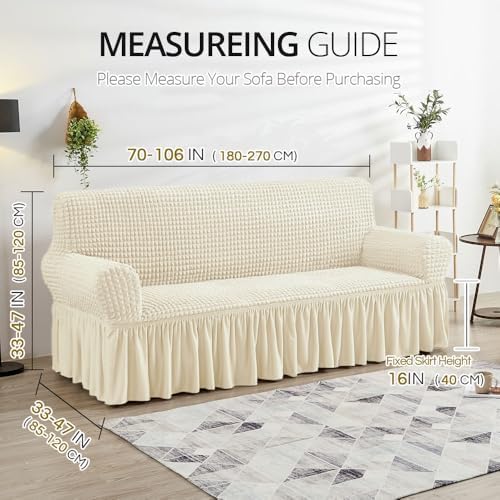 NICEEC Sofa Covers Beige Couch Cover Stretch Sofa Slipcovers with Skirt