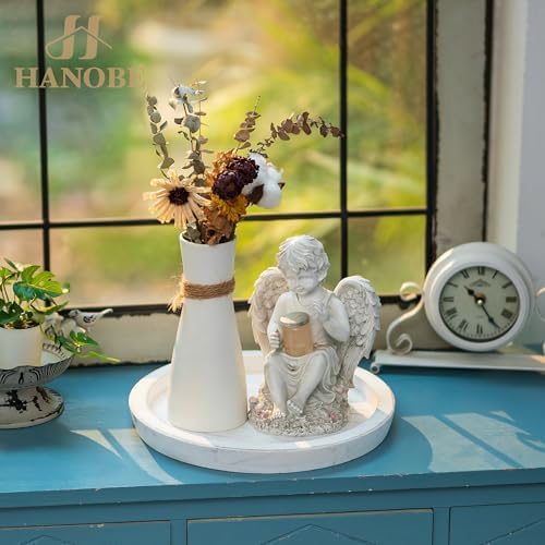 Hanobe Decorative Round Candle Holder Plate, Wood Coffee Table Tray, White