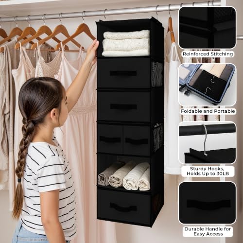 GRANNY SAYS Hanging Closet Organizer with 5 Drawers & 6 Shelves, Black