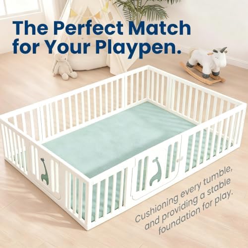 Huloo Sleep Baby Play Mat for Floor,50"×65" Playpen Mat for Toddler,Infant,Kids,1.3" Thick Elasti Foam Non-Slip Nursery Rug,Water Repellent Soft Padded Floor Mats for Tummy Time,Crawling(Sage Green)