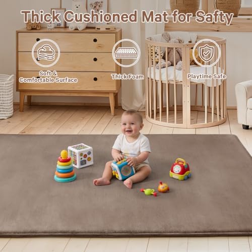 Baby Play Mat for Floor,Tummy Time Area Rug 47x47 Playpen Muscle Mat Camel