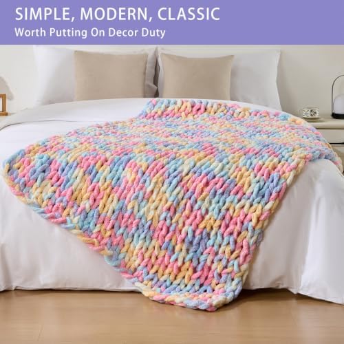 Bigacogo Chunky Knit Throw Blanket for Couch, 40x60 inches, Pink Blue Mix