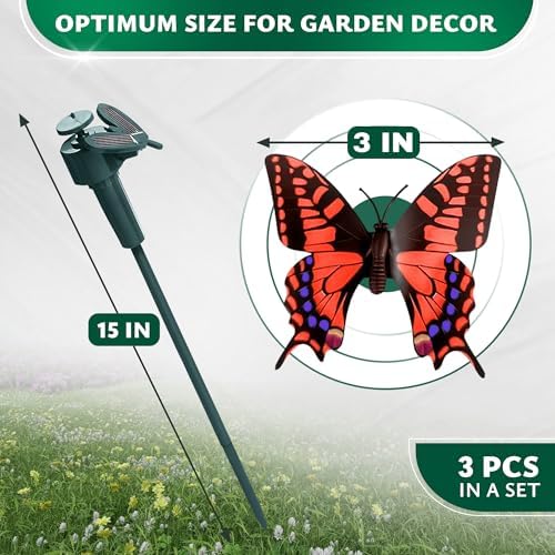 Solar Butterfly Garden Stakes 3 Pcs, Moving Decorations for Yards