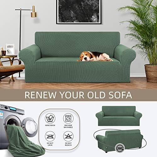 KEKUOU Loveseat Couch Cover, 2 Cushion Couch Slipcover,Greyish Green