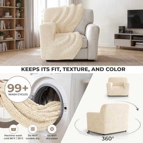 PAULATO Premium Stretch Couch Covers for Sofa - Sofa Chair Cover Washable, Dogs & Pets Friendly - Elastic Polyester Loveseat Slipcovers - Non-Slip Love Seat Couch Covers - Cream (21"-39" Wide)