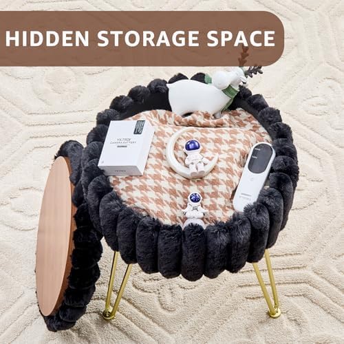 Wimarsbon Vanity Stool with Storage, Faux Fur Ottoman Chair with Metal Legs