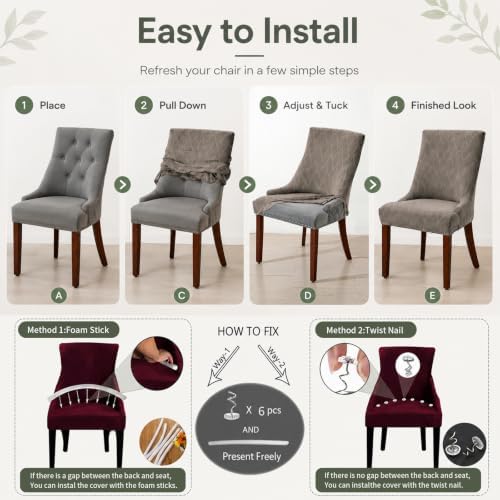 MIFXIN Wingback Side Chair Covers Dining Chair Slipcover Jacquard Stretch Sloping Armchair Protector Arm Chair Seat Cover for Dining Room Living Room Banquet Home Decor (Taupe, 4 Pcs)