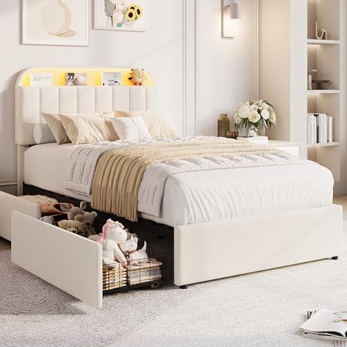 GarveeHome TwinXL Bed Frame, Platform Bed with Storage Headboard & Drawers