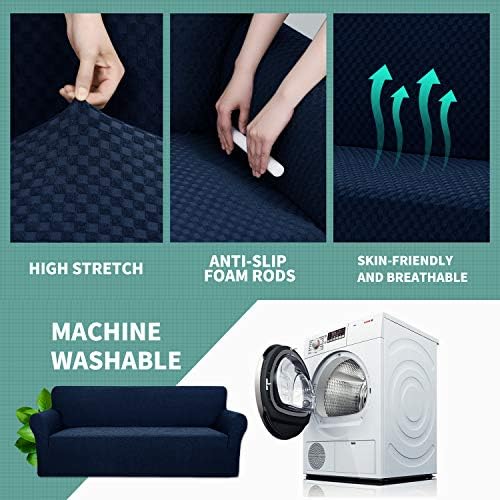 YEMYHOM Couch Cover Latest Jacquard Design High Stretch Sofa Chair Covers for Living Room, Pet Dog Cat Proof Armchair Slipcover Non Slip Magic Elastic Furniture Protector (Small, Navy)