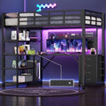 Loft Bed Twin Size with L Shape Desk,4 Drawers,3-Tier Storage Shelves Metal Loft Bed Frame with Power Outlet and LED Lighted,No Box Spring Needed,Space-Saving,Noise Free (Brown & Black, Twin Size)