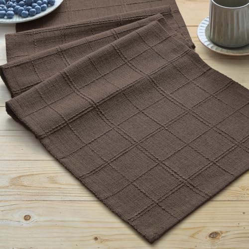 ZeeMart Linen Checked Farmhouse Table Runner, 13x72 Inches Chocolate