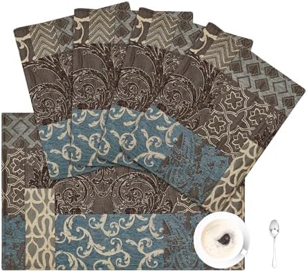 Loom and Mill Luxury Fabric Table Placemats Set of 4, 12x18 Inches, Blue