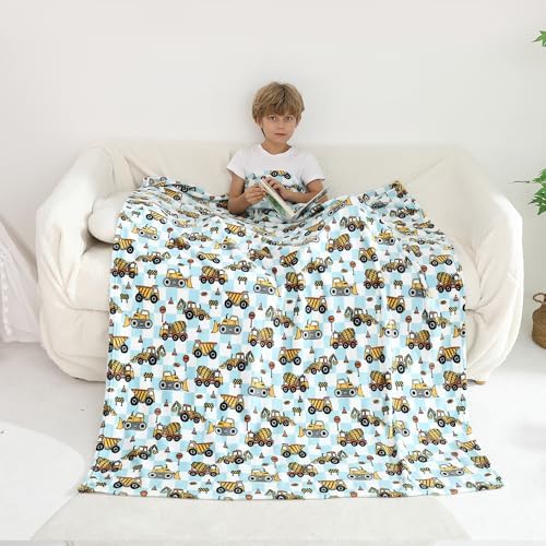 Softan Kids Throw Blanket for Girls & Boys, Warm Soft Toddler Flannel Blankets for Sofa Couch Bed， Cozy Fuzzy Plush Flannel Kids Throw Blanket for Daycare & School - Excavator 50x60 inches