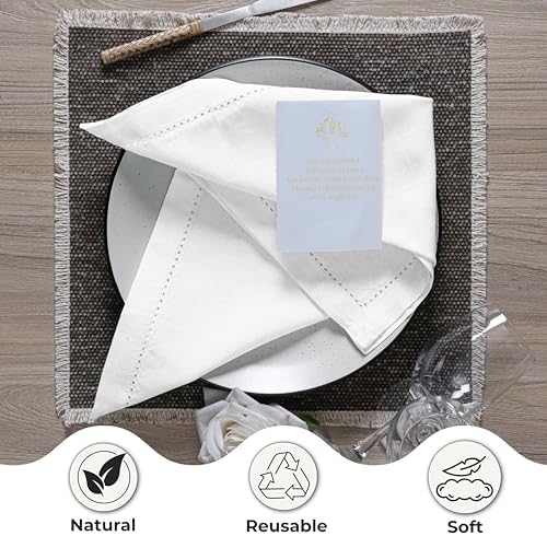 Ramanta Home White Linen Cloth Dinner Napkin Set of 12, 18x18 Inch