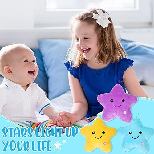 Unittype 3 Pack Star Throw Plush Pillows 15.75 Inch Stuffed Cushion Decorative Smile Face Star Shaped Throw Pillow Blue Violet Yellow for Bedroom Room Bed