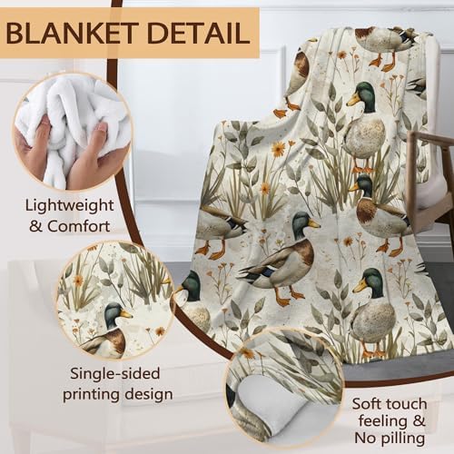 Fall Throw Blanket,Mallard Duck Throw Blanket for Couch Home Decor,Rustic Farmhouse Soft Plush Travel Blanket Lightweight,Cozy Throws for Couch,Bed,Naps,Reading50 X 60 Inch