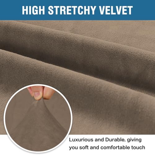 H.VERSAILTEX Stretch Velvet Loveseat Covers for 2 Cushion Couch Covers for Living Room Sofa Covers Slipcovers with Non Slip Straps Bottom, Ultra Thick Comfy Velour (Width 58"-72", Coco Mocha)