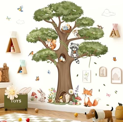 decalmile Woodland Animals Tree Forest Animal Fox Wall Decals Stickers (XL)