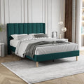 Full Size Bed Frame with Velvet Upholstered Headboard, Green