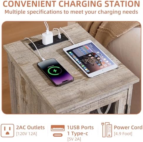 Joaxswe Narrow Side Table with Charger, Glass Door Storage
