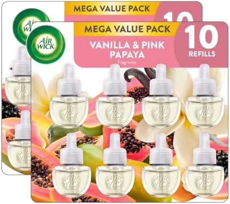 Air Wick Plug In Scented Oil Refill, 10ct, Vanilla and Pink Papaya, Air Freshener, Essential Oils, (Pack of 2)