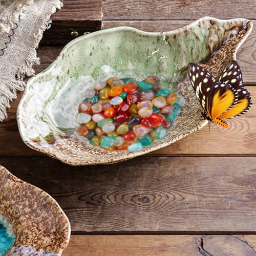 2PCS Butterfly Watering Station Outdoors Butterfly Feeders Garden Butterfly Feeder Ceramics Butterfly Puddler with 3.5 Ounce Colored Stones for Garden Lawn Decor