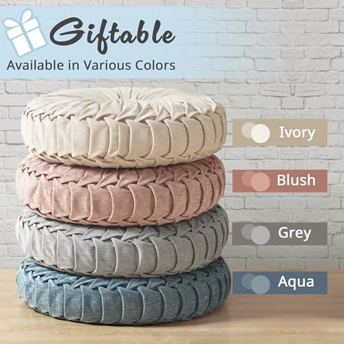 Intelligent Design Round Chenille Tufted Floor Pillow Dia 22"x6" Aqua