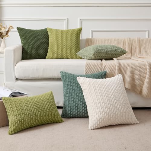 Kevin Textile Soft Corduroy 18x18 Inch Pillow Covers 2 Pack, Grass Green