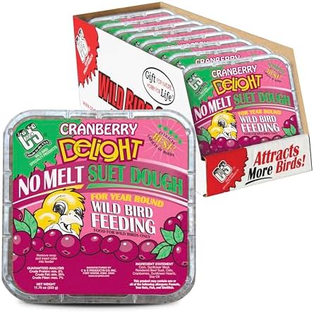 C&S Cranberry Delight No Melt Suet Dough, Suet Cakes for Wild Birds