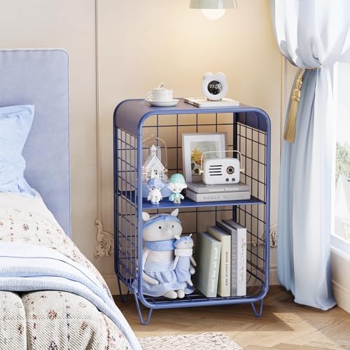 APEXCHASER Cute Nightstand for Kids,3-Tier Metal Side Table,Navy Blue