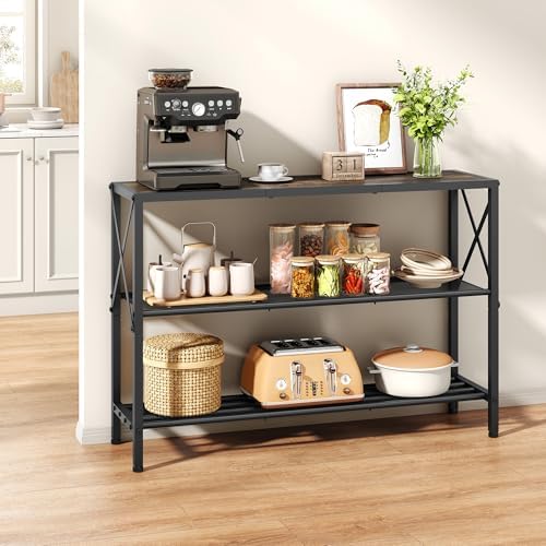 Hoctieon Industrial Console Table, 3 Tier Entryway Table, Hallway Table, Narrow Sofa Table with Shelves, Entrance Table for Entryway, Living Room, Foyer, Office, Grey