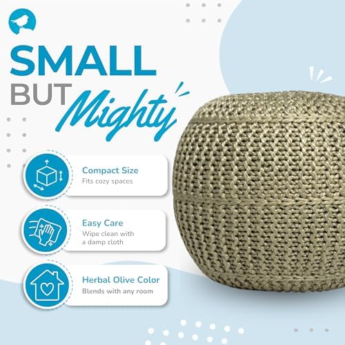 BIRDROCK HOME Round Pouf Ottoman Foot Rest, 18.5”x15”, Herbal Olive Green