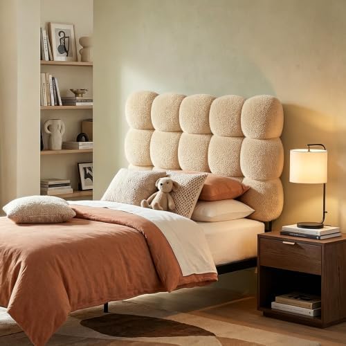Pinmoco Twin Cloud-Shaped Upholstered Headboard, Teddy Fleece Light Brown