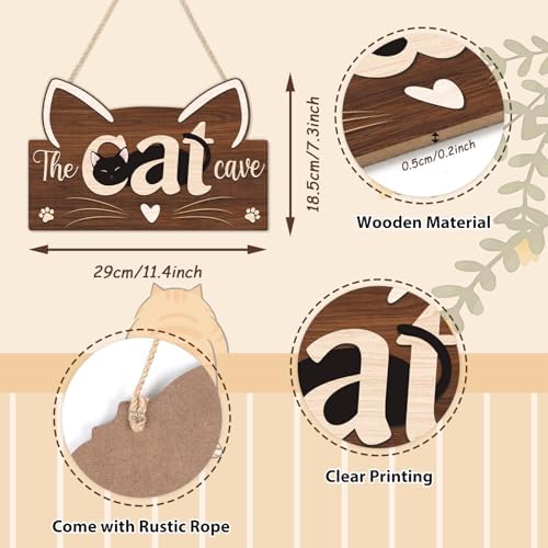 HLNIUC Funny Black Cat Door Sign(11”x7”),Cute Pat Welcome Wall Decor,The Cat Cave Hanging Decoration for Front Door,Housewarming Gift Wall Sign for Pat Lovers,Cats Welcome People Tolerated Plaque