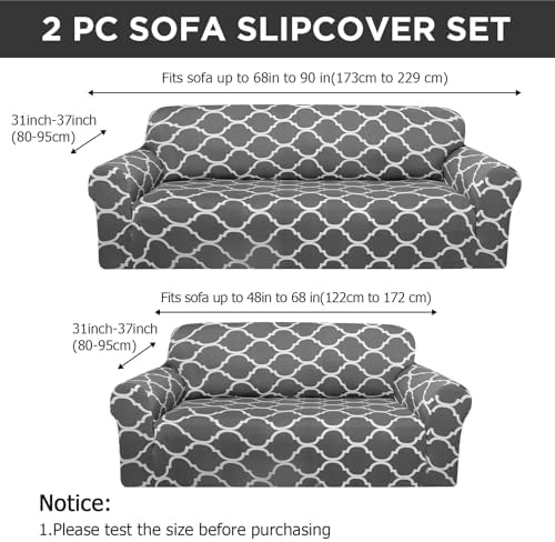 Peryiter 2 Pcs Dark Gray Couch and Loveseat Sofa Covers,2 Size