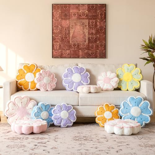 Flower Shaped Decorative Throw Pillow Cushion for Bed Couch, Cute Flower Plush Throw Pillows Home Decor Floor Pillow Seating Cushions (Pink, 17.7 Inches)
