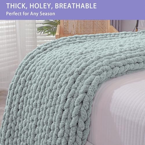 Bigacogo Chunky Knit Throw Blanket for Couch, 51x63 inches, Misty Green