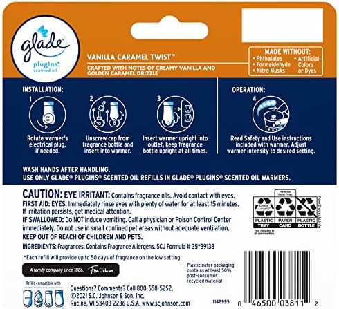 Glade PlugIns Air Freshener Refills, Vanilla Caramel Twist, 3.35 Fl Oz (5 Count) (Pack of 5)