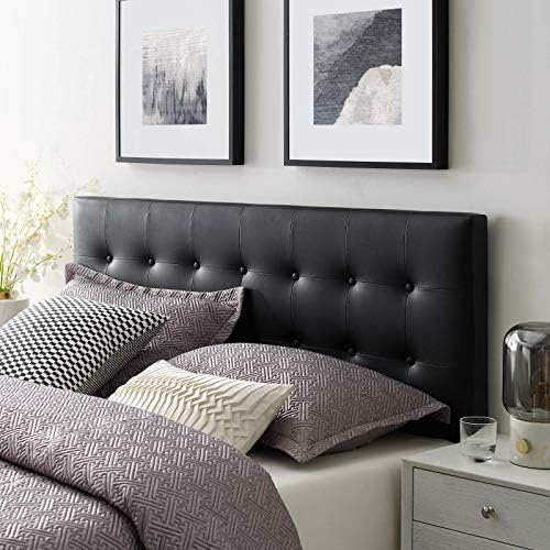 Modway Emily Tufted Button Faux Leather Upholstered King Headboard in Black