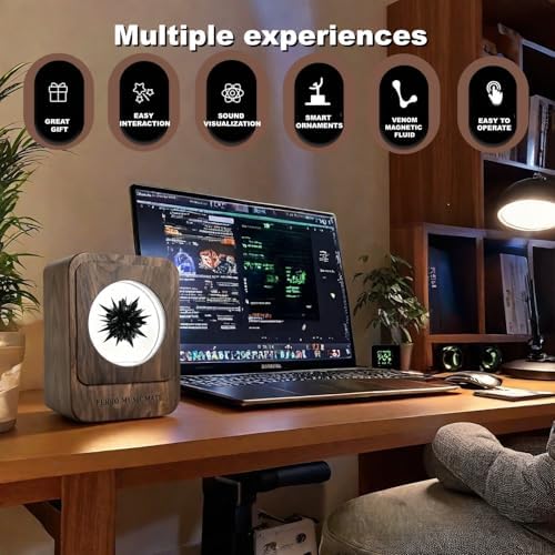 Housewarming Gifts,Ferrofluid Speaker Music Mate,Dancing Ferrofluid Music Mate,Walnut Wood,Desk Stress Relief,Symbiosis in a Bottle, Magnetic Fluid Toys, （unvoiced）