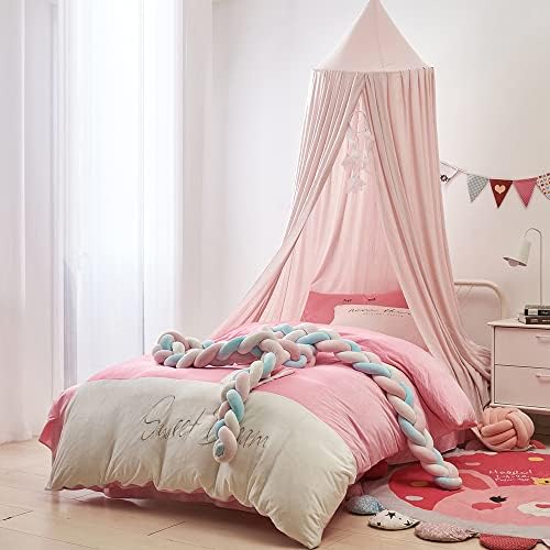 Bed Canopy for Kids, Round Dome Kids Mosquito Net Indoor Outdoor Castle Hanging House Decoration Reading Nook Kids Playing Home Decoration(Beige Pink)